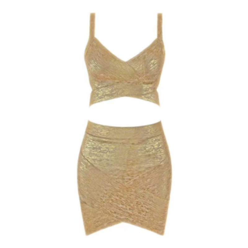 Summer Gold Printed Knit Camisole ชุดกระโปรงห่อสะโพก